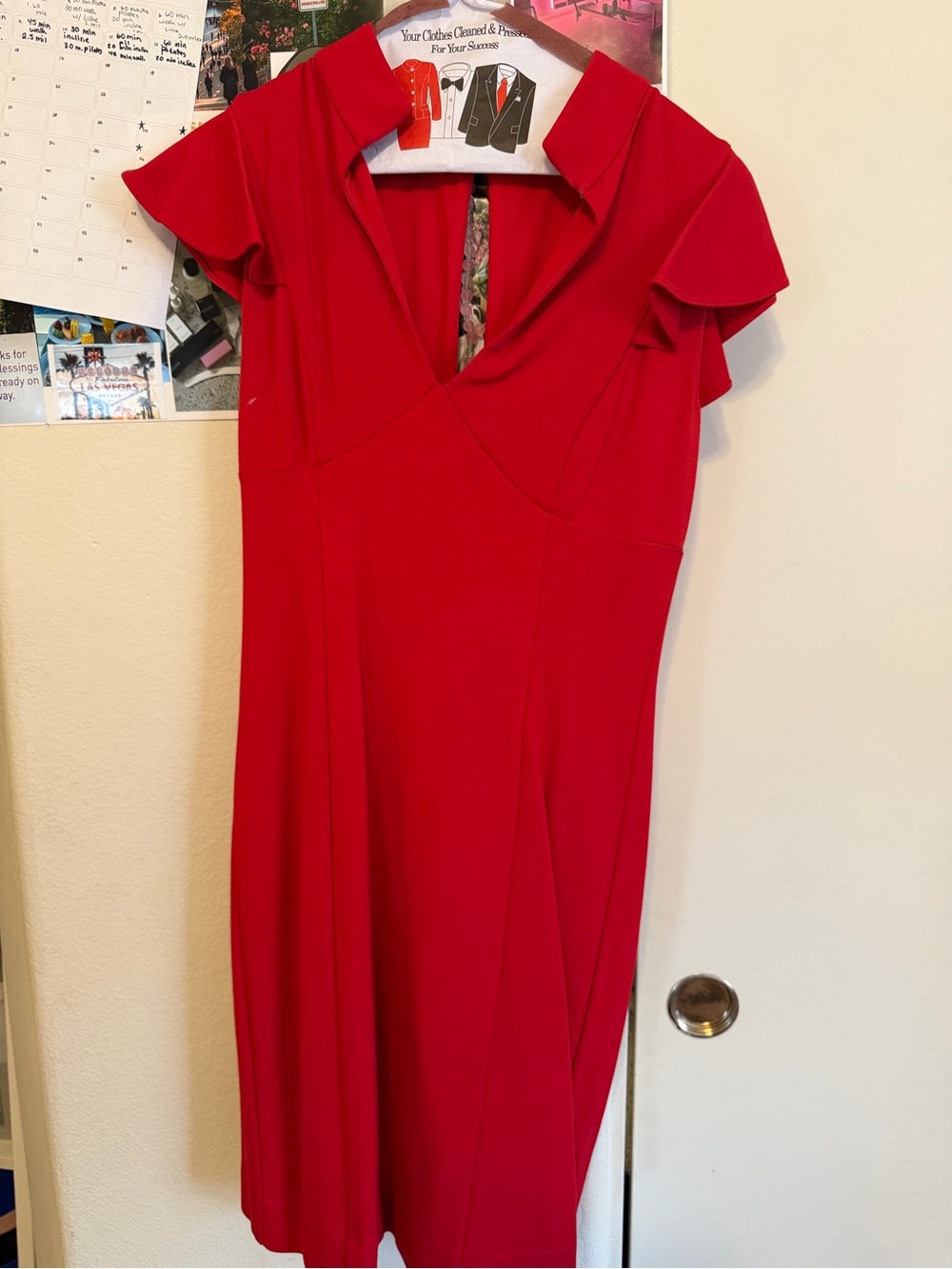Bebé Red Flutter Sleeve V-Neck Women's Dress